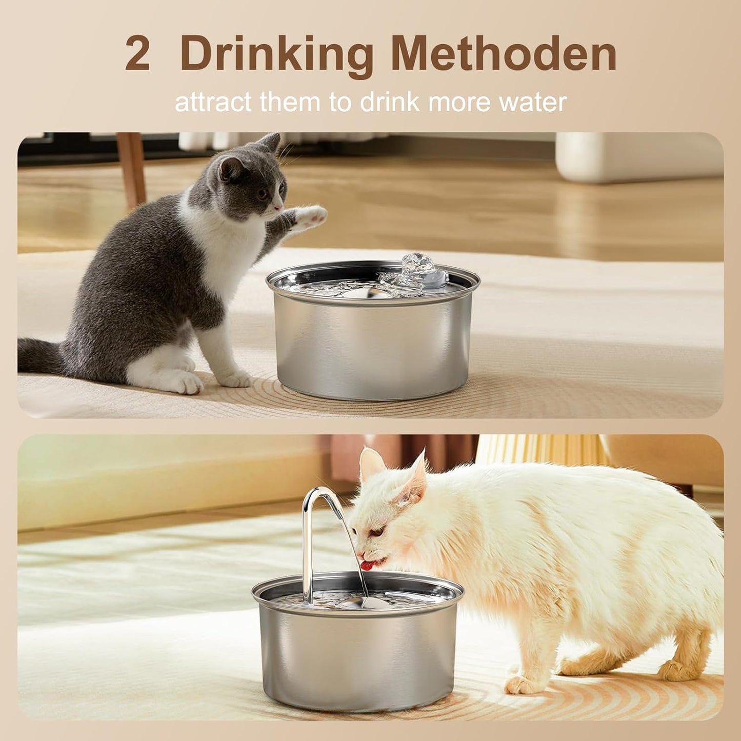 Stainless Steel Pet Water Fountain - Round water tank