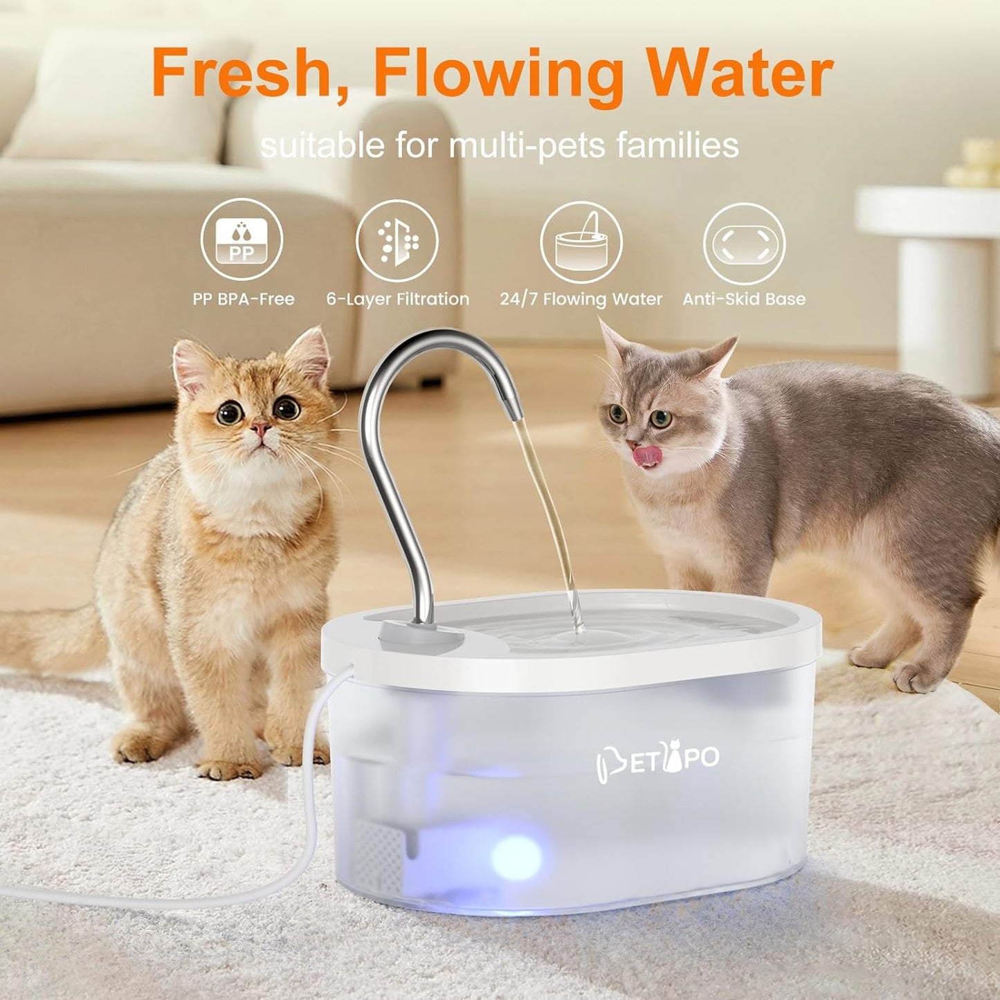 SipTap®️ Pet Water Fountains - White Oval