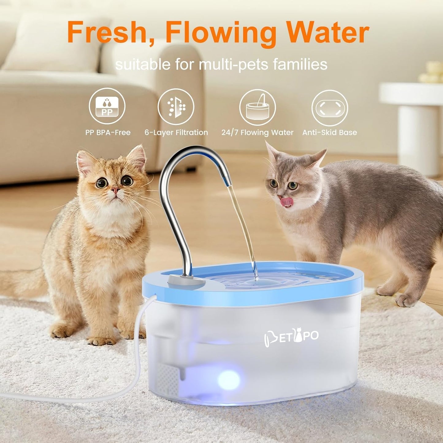 SipTap®️ Pet Water Fountains - Blue Oval