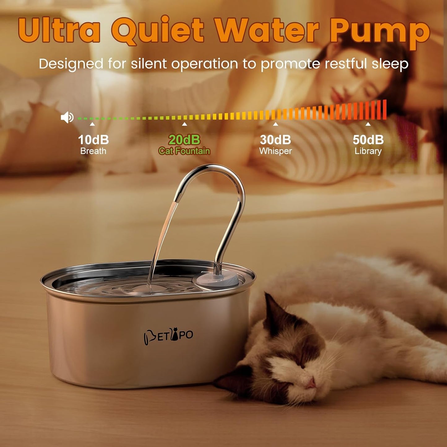 Stainless Steel Pet Water Fountain - Oval water tank